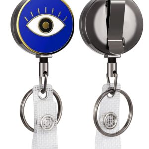 Jupswan Badge Reels Holder Retractable Keychain Heavy Duty with ID Clip for Key Card Name Tag Trendy Evil Eye Design Nurse Work Office Key Retractor Leash Black Metal Belt Clip ZJK635