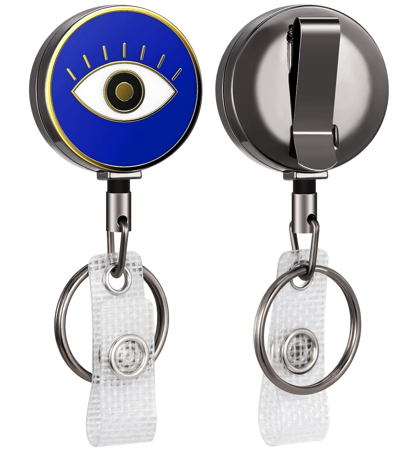 Jupswan Badge Reels Holder Retractable Keychain Heavy Duty with ID Clip for Key Card Name Tag Trendy Evil Eye Design Nurse Work Office Key Retractor Leash Black Metal Belt Clip ZJK635