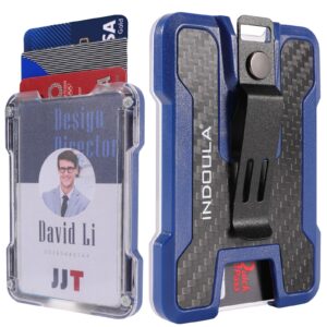 Indoula Carbon Fiber Badge Holder/Card Holder,ID/Credit Holder with Metal Clip(Holds 1 to 4 Cards) Blue.