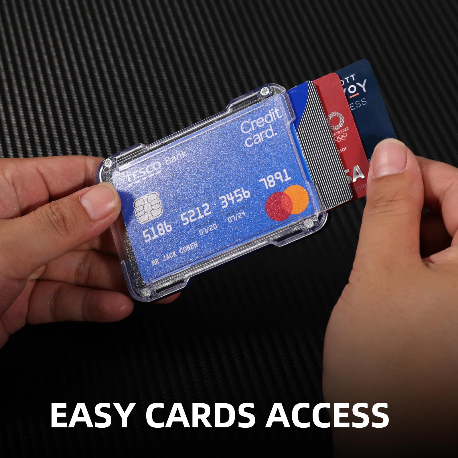 Indoula Carbon Fiber Badge Holder/Card Holder,ID/Credit Holder with Metal Clip(Holds 1 to 4 Cards) Blue.