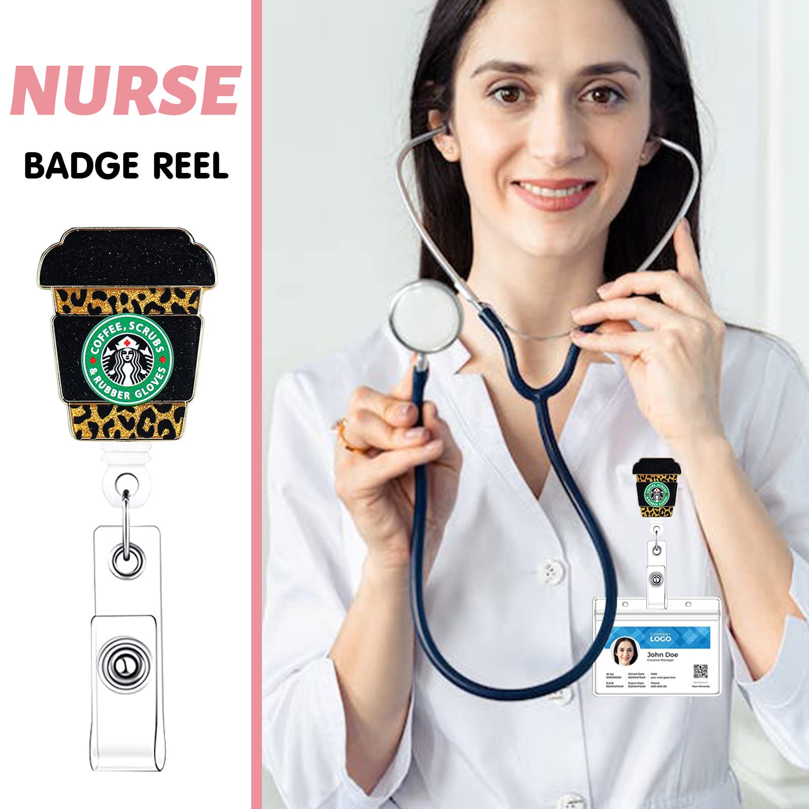 Nurse Badge Reel, Cute Badge Reel Retractable for Nurses, Badge Reel Holder Retractable with Alligator ID Clip Badge Reel Glitter for Office Worker Doctor Nurse (Golden)