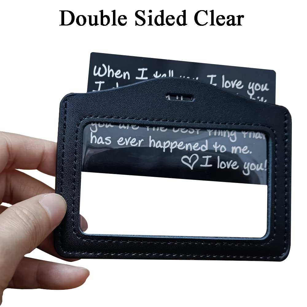 Larpur Pack of 2 ID Badge Holders, Horizontal Leather Card Case with Clear ID Window, Black - Double Sided Clear, Work Badge Holder for Office, Hospital, Exhibition, School