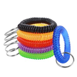 yolev 6 color wrist coil keychain plastic coil wristband stretch spring spiral coil bracelets key chain wrist key holder for sauna gym pool id badge and outdoor sports