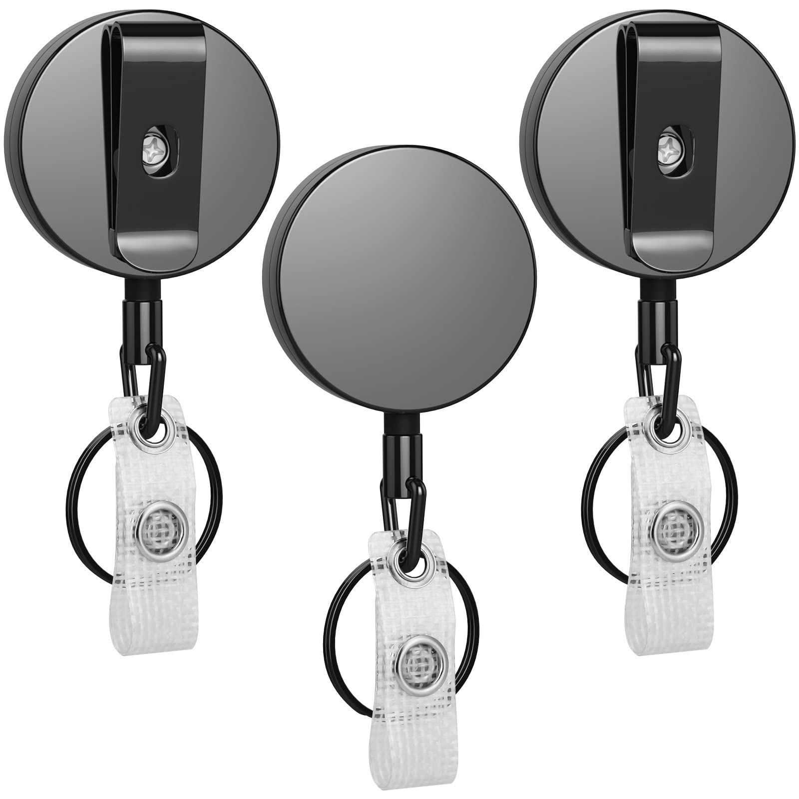 3 Pcs Heavy Duty Badge Reels Retractable Badge Holder, Selizo Metal Retractable Keychain Badge Reel ID Badge Holder Retractable with Belt Clip Key Ring for Key Name Card Holder