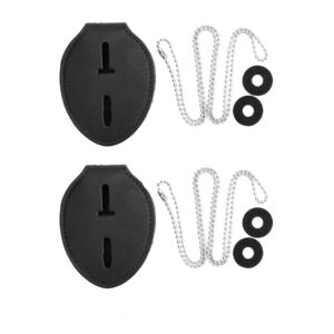 Cedilis 2 Pack Police Badge Holder with Metal Clip, Made of PU Leather, Professional Use for Law Enforcement, Universal, Free Neck Chain, Oval, Black, Badge Not Included