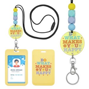 Teacher Lanyards for Id Badges & Keys, ID Badge Card Holder with Silicone Beaded Lanyard, Acrylic Beaded Breakaway Neck Lanyards Name Tag for Women Teacher Nurse - Do What Makes You Happy