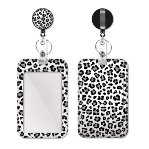 retractable badge holder, with carabiner scroll clip and keychain, vertical id card badge holder, cute and fashionable design snow leopard, badge holder for office, nurse, teacher（snow leopard）
