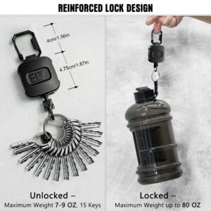 ELV 2 Pack Heavy Duty Retractable Keychain with Lock Function & Carabiner, Retractable ID Badge Holder Clip, Retractable Badge Reel with 32” Dyneema Cord, Key Ring, Lobster Clip and Pen Holders