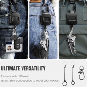 ELV 2 Pack Heavy Duty Retractable Keychain with Lock Function & Carabiner, Retractable ID Badge Holder Clip, Retractable Badge Reel with 32” Dyneema Cord, Key Ring, Lobster Clip and Pen Holders