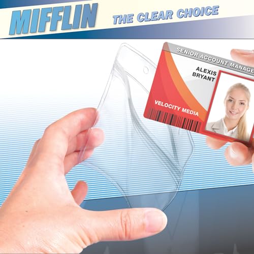 Mifflin-USA Card Protector (Clear, 4x3 Inches, 100 Pack), Waterproof and Resealable Horizontal Plastic ID Name Badge Holders