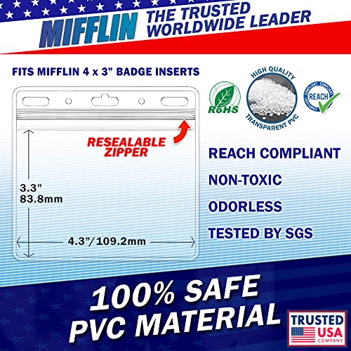 Mifflin-USA Card Protector (Clear, 4x3 Inches, 100 Pack), Waterproof and Resealable Horizontal Plastic ID Name Badge Holders