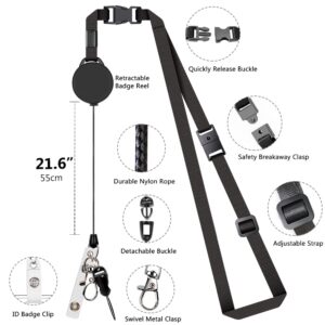 Leather Badge Holder and Adjustable Retractable Lanyards, Quick Release Buckle and Safety Breakaway Lanyards with Swivel Metal Clasp for Offices, Staff, Students, Employees