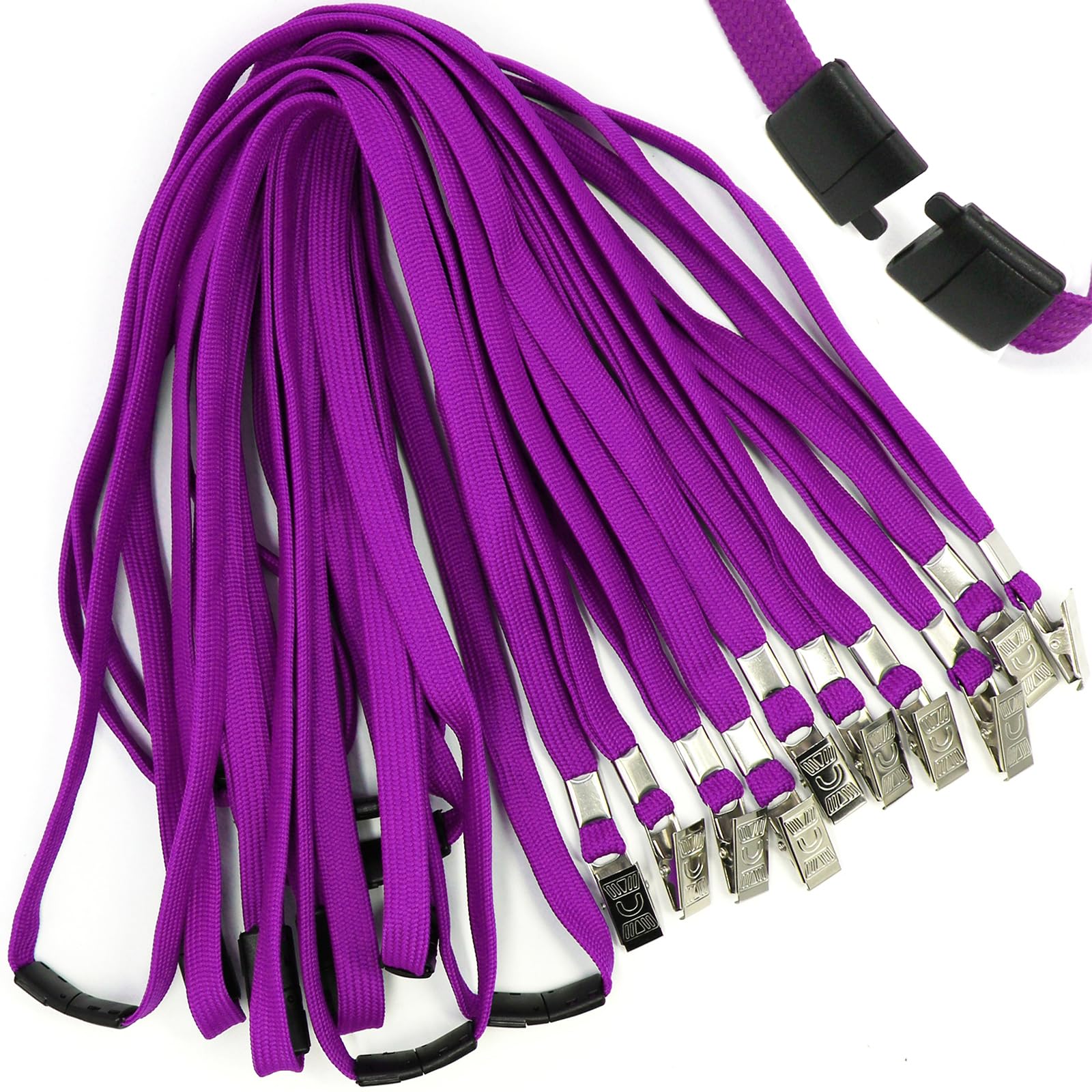 Ollain Lanyard with Safety Breakaway Buckle 50 Pack Lanyards Badge Clip Bulk Flat Lanyards for Id Badges Name tag (Purple)