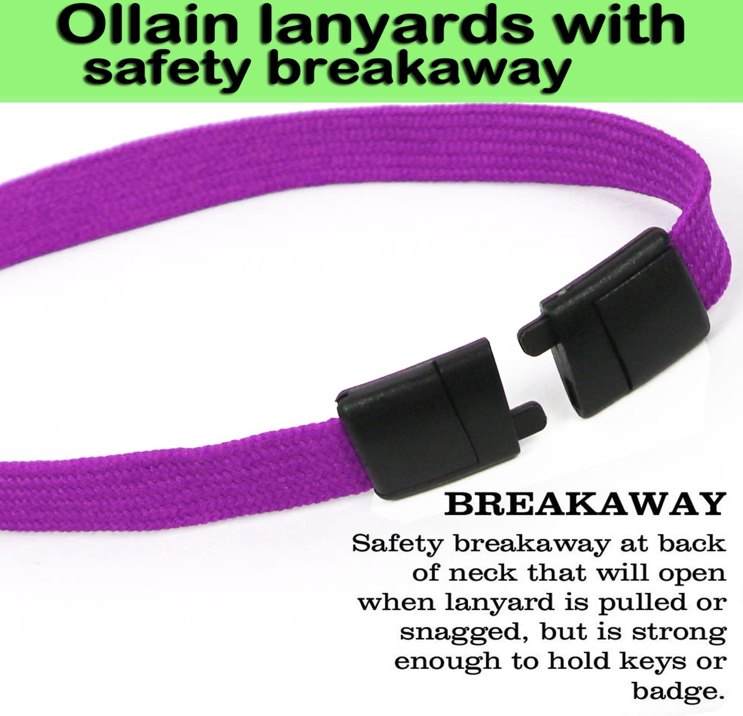 Ollain Lanyard with Safety Breakaway Buckle 50 Pack Lanyards Badge Clip Bulk Flat Lanyards for Id Badges Name tag (Purple)