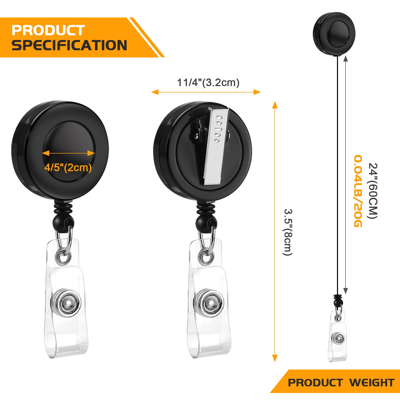 25 Pack Badge Reels Retractable with Swivel Alligator Clip Retractable Badge Holder Reels for Students, Teachers, Office Workers (Black)