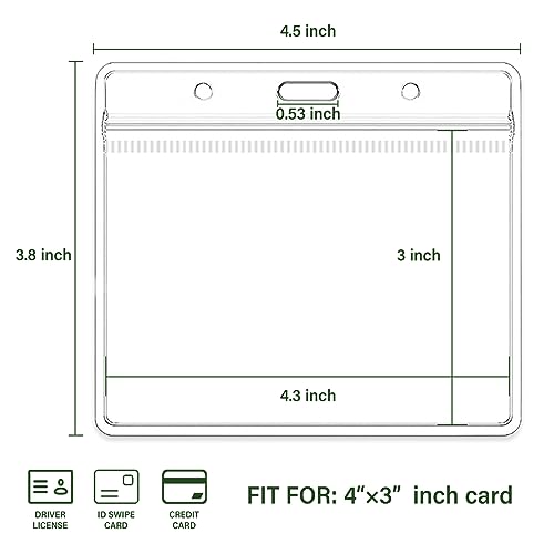 4x3 Inches Horizontal Badge Holder, Clear ID Card Holder with Waterproof Resealable Zip Type Protector, Badge Sleeve Fits Name Tag Holder/RFID/Proximity/Credit Card(Holders,50PCS)