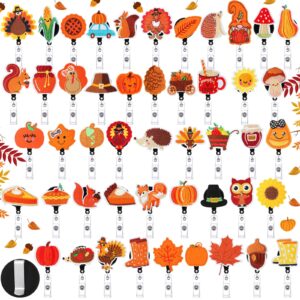 zhanmai 48 pcs thanksgiving badge reels felt retractable badge reels with clip cute squirrel turkey pumpkin maple leaves holiday themed badge holders gift for nurse doctor students school office