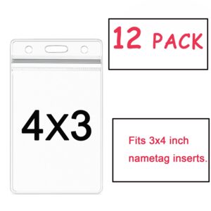 AMUU 12 Pack Badge Holders Large 4x3 Name Badge Holders Clear Plastic Card Protector Large ID Card Holder Name Tags Nametags Holders Badge