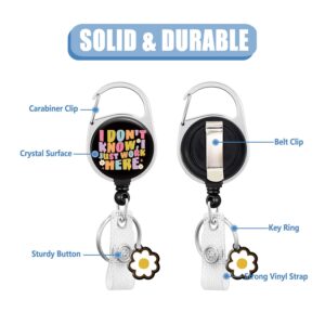 Badge Holder with Retractable Reel I Don't Know I Just Work Here Funny Name Tag Holder Heavy Duty Vertical Card Protector Cover for RN Nurse Students Teacher Office Worker Woman Men