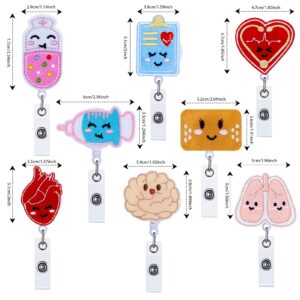 8 Pieces Felt Nurse Badge Reel Retractable Badge Holders Brain Heart Lung ID Badge Reel Cute Felt Badge Holder with Alligator Clip and Retractable Cord for Office School Hospital Nurses Teacher