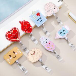 8 Pieces Felt Nurse Badge Reel Retractable Badge Holders Brain Heart Lung ID Badge Reel Cute Felt Badge Holder with Alligator Clip and Retractable Cord for Office School Hospital Nurses Teacher