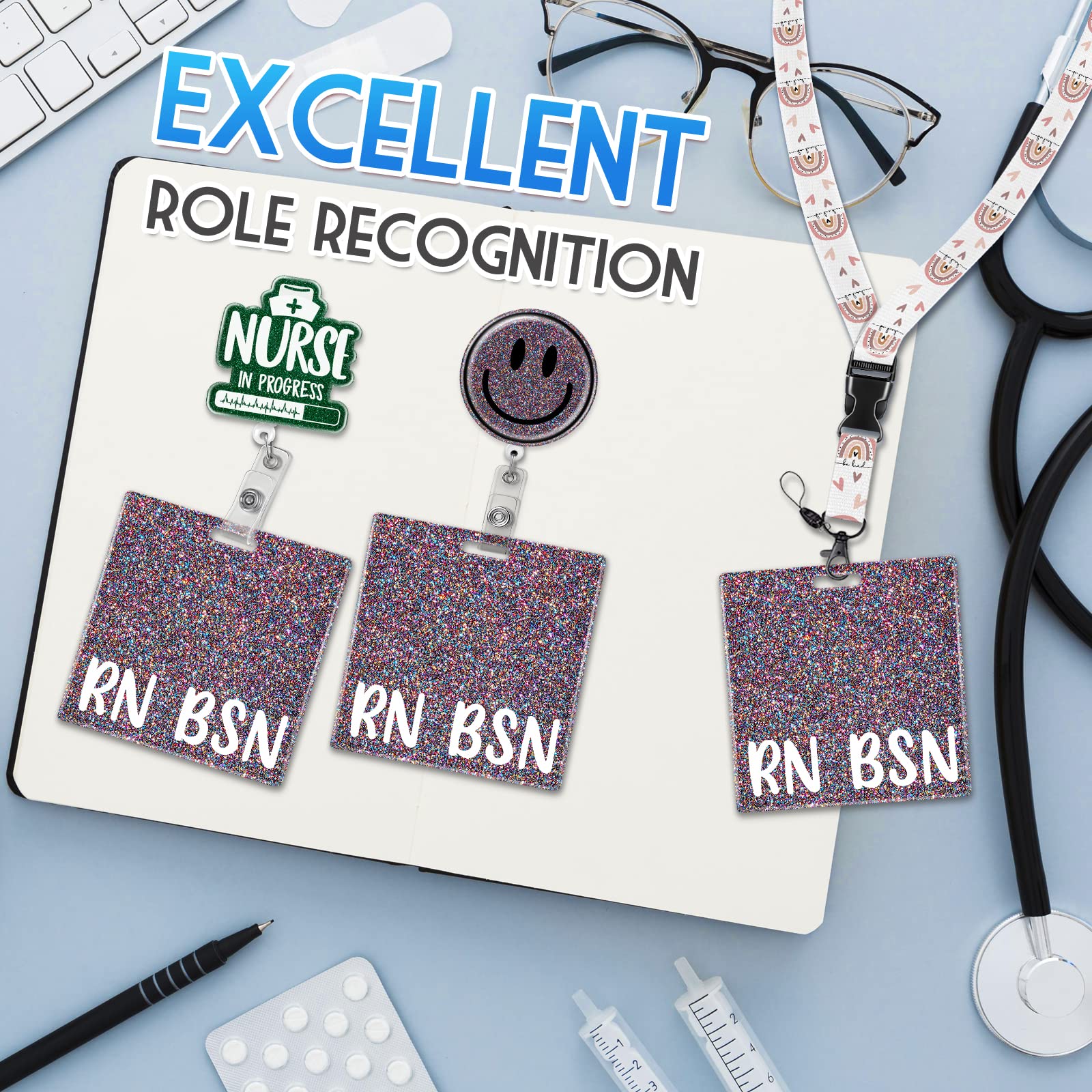 Plifal RN BSN Badge Buddy Card Holder Nurse Nursing Accessories Registered Nurse Baccalaureate of Science in Nursing Glitter Colorful Horizontal ID Name Identification Tags Hospital Work Gifts