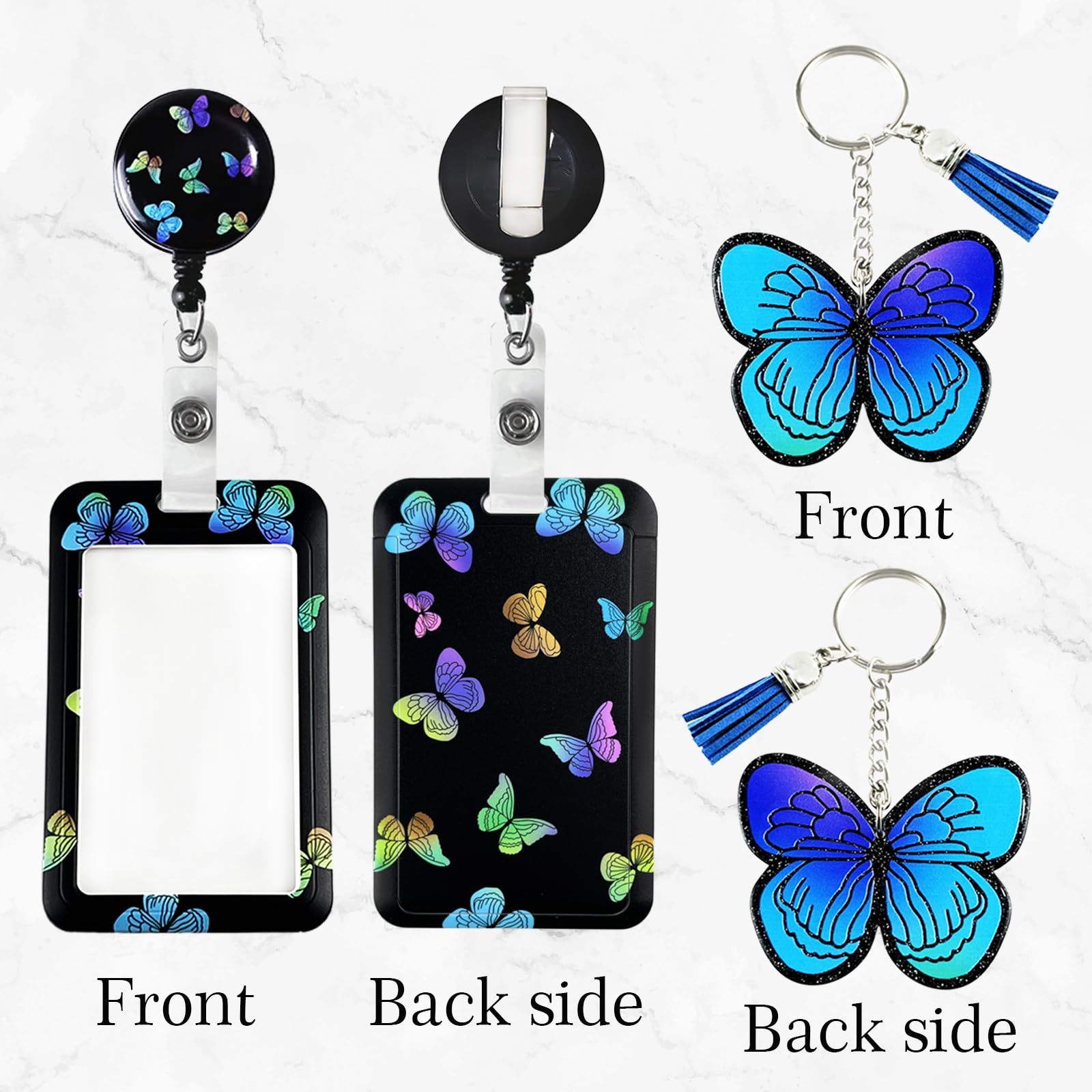 ID Badge Holder with Lanyard Retractable Badge Reel Clip Lanyards for ID Badges Butterfly Color Lanyards for ID Badges Lanyards for Women Butterfly Acrylic Keychain Teacher Lanyards Nurse Badge