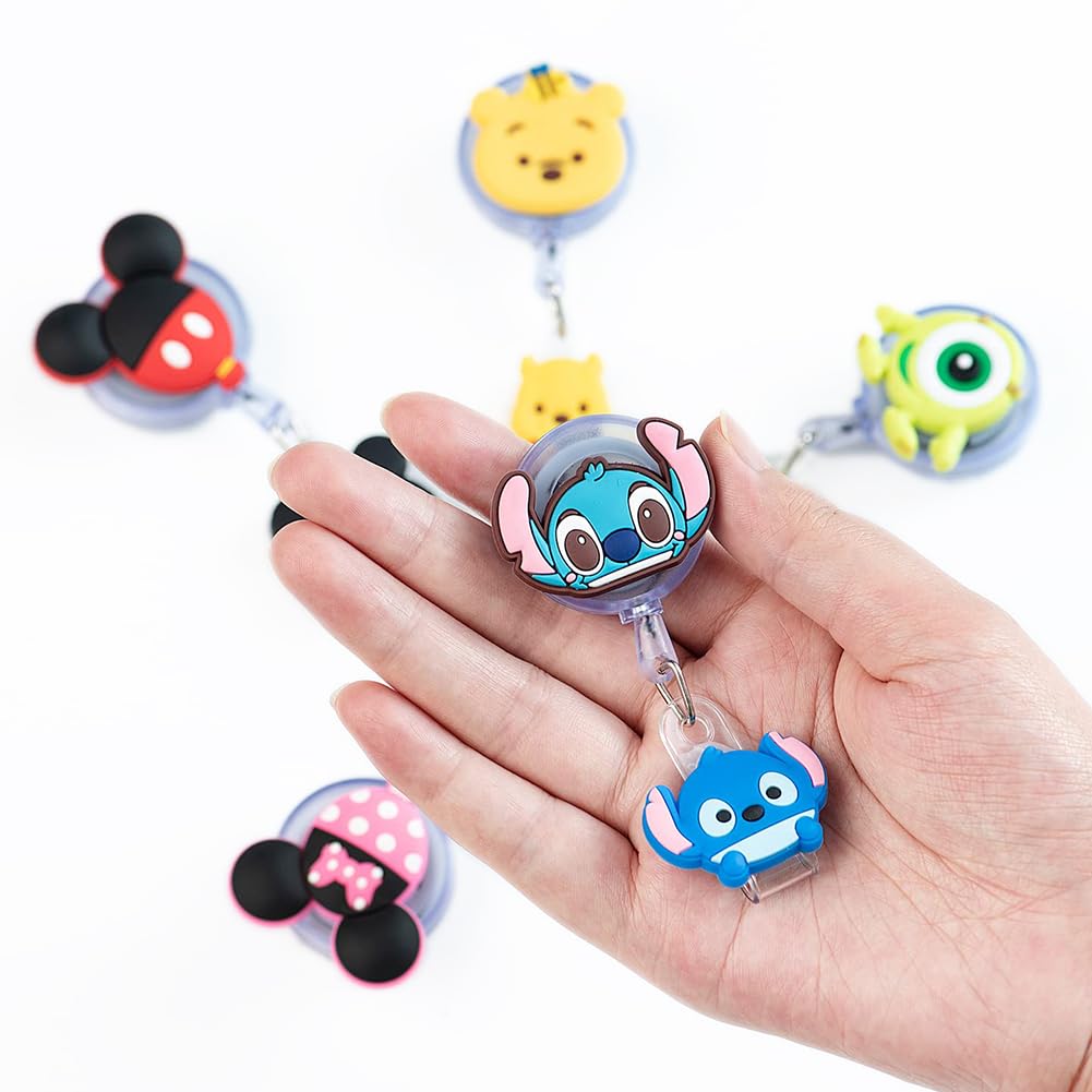 5pcs Retractable Badge Holders - Badge Reel Holder for Nurses and Children - Cartoon Cute Retractable Badge Reel - Clip-on Name Badge Holder for Office