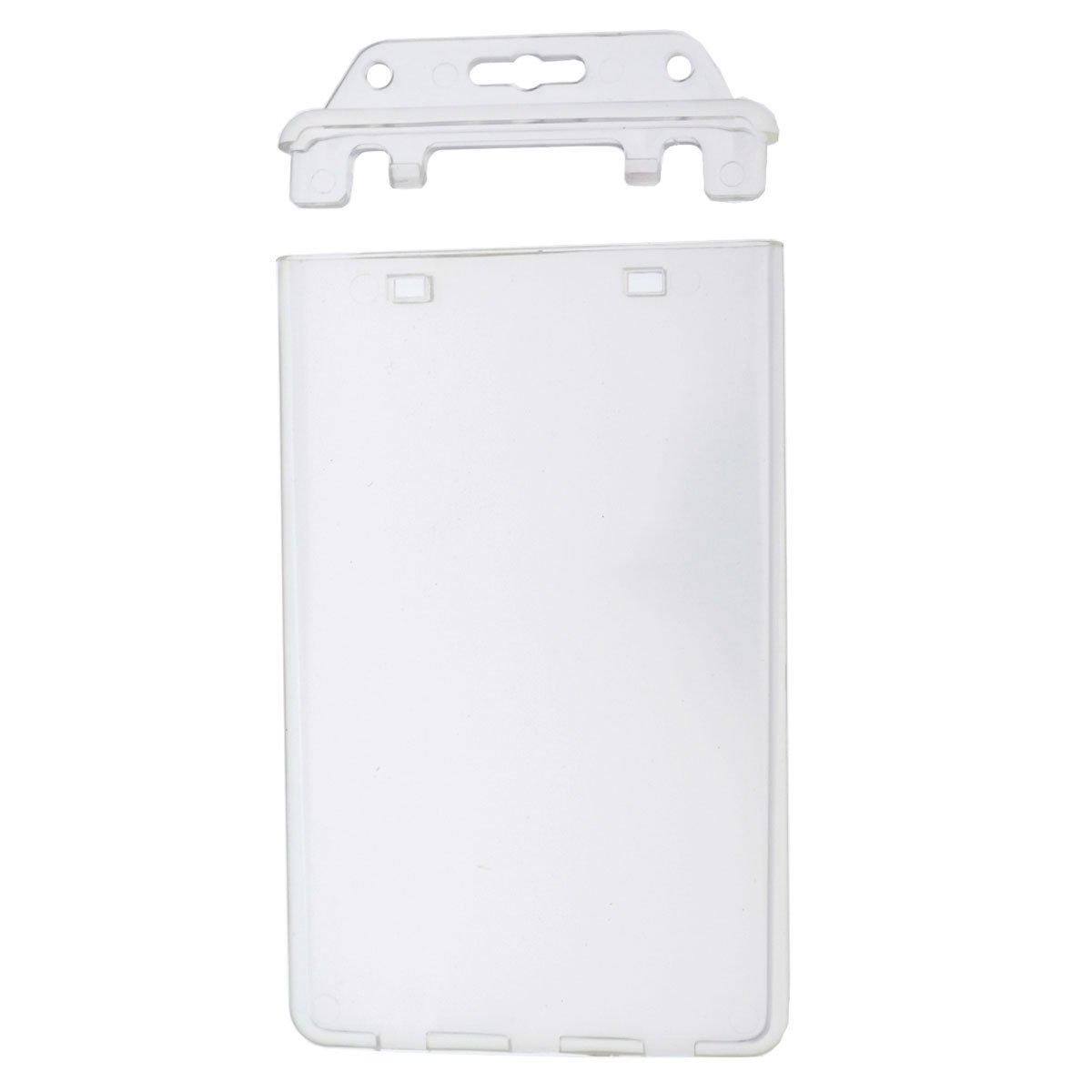 Permanent Locking Hard Plastic Badge Holder - Vertical Clear Heavy Duty Secure Case Holder for One or Two I'd Cards by Specialist ID