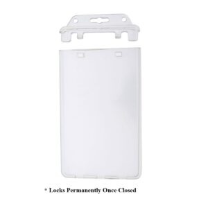 Permanent Locking Hard Plastic Badge Holder - Vertical Clear Heavy Duty Secure Case Holder for One or Two I'd Cards by Specialist ID