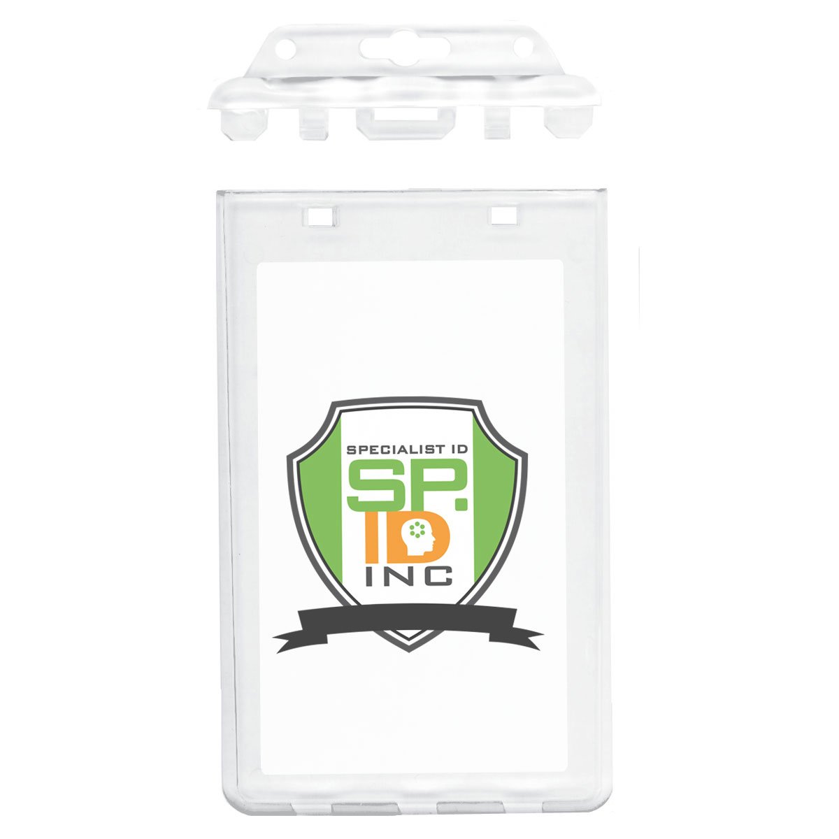 Permanent Locking Hard Plastic Badge Holder - Vertical Clear Heavy Duty Secure Case Holder for One or Two I'd Cards by Specialist ID