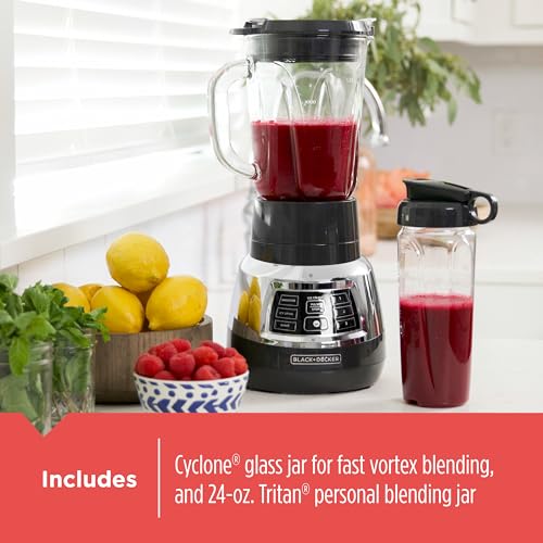 BLACK+DECKER BL1400DG-P Quiet Stainless Steel Blender with Cyclone Glass Cup