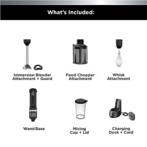 BLACK+DECKER Kitchen Wand Cordless Immersion Blender, 3 in 1 Multi Tool Set, Hand Blender with Charging Dock, Whisk and Food Chopper, Black (BCKM1013K10)