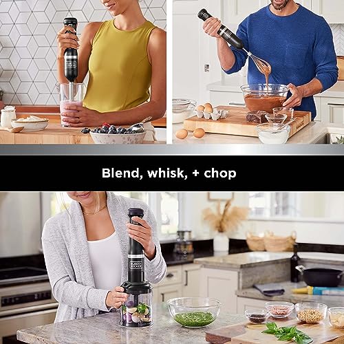 BLACK+DECKER Kitchen Wand Cordless Immersion Blender, 3 in 1 Multi Tool Set, Hand Blender with Charging Dock, Whisk and Food Chopper, Black (BCKM1013K10)