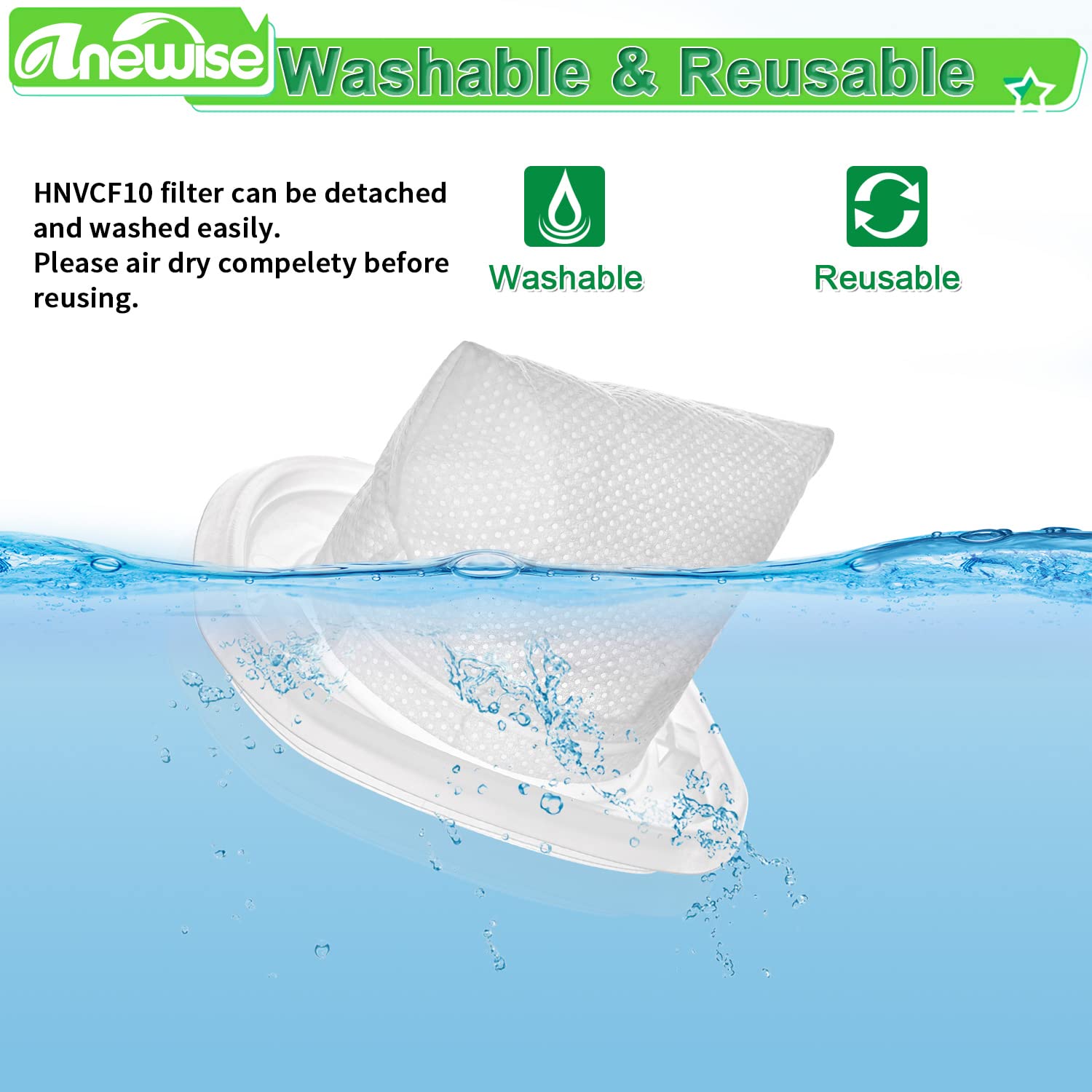 Anewise HNVCF10 Filter Replacement for Black and Decker Hand Vacuum HNVC220BCZ01, HNVC215B10, HNVC215B12, HNVC115B22, HNVC220BCP07, HNVC215BW52, HNVC115J06, 6 Pack