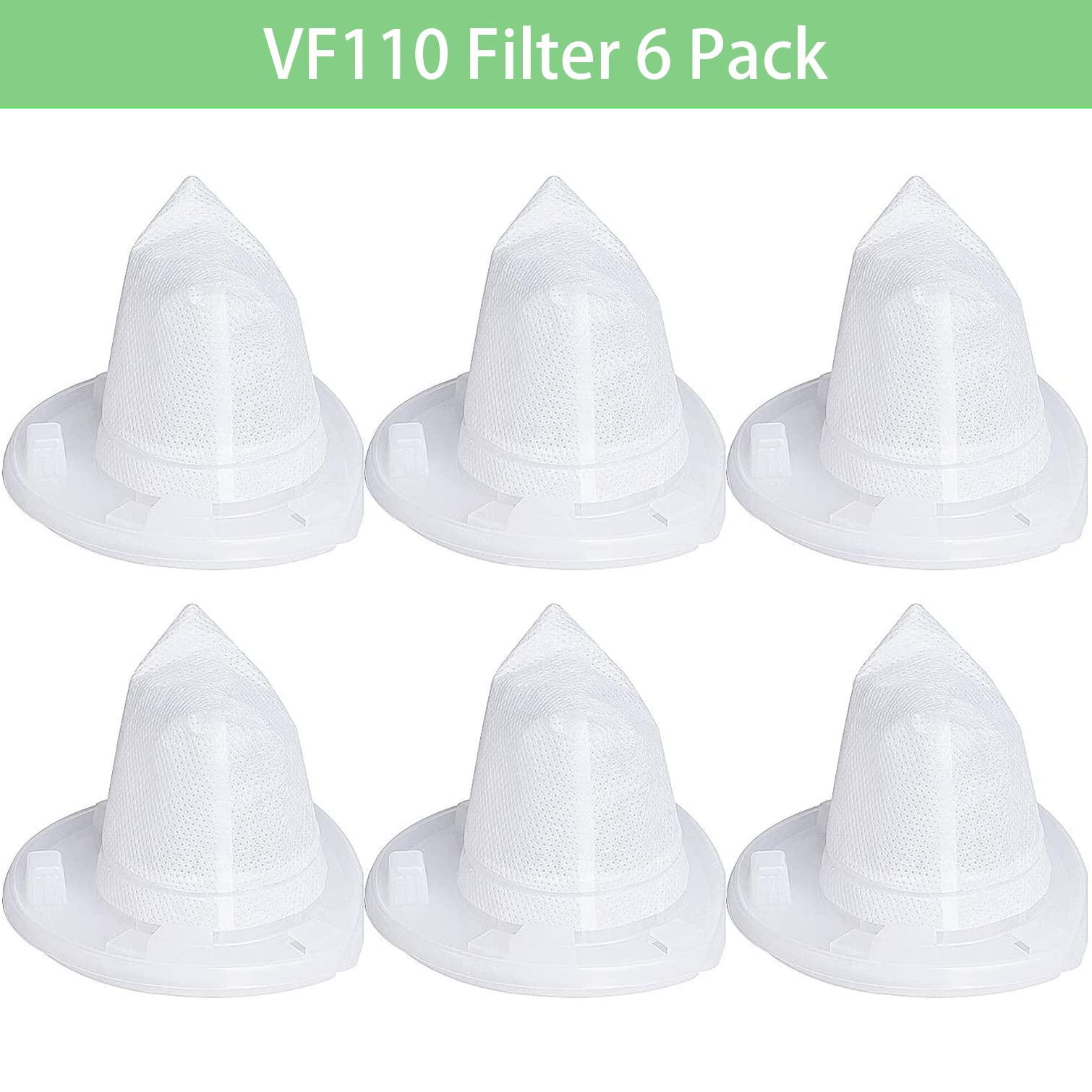 VF110 Filter, 6 Pack Replacement Vacuum Filters for Black & Decker VF110 Cordless Vacuum CHV1210, CHV1410, CHV1410B, CHV1410L, CHV1410L32, CHV1510, CHV9610, BDH2000L, 90558113-01