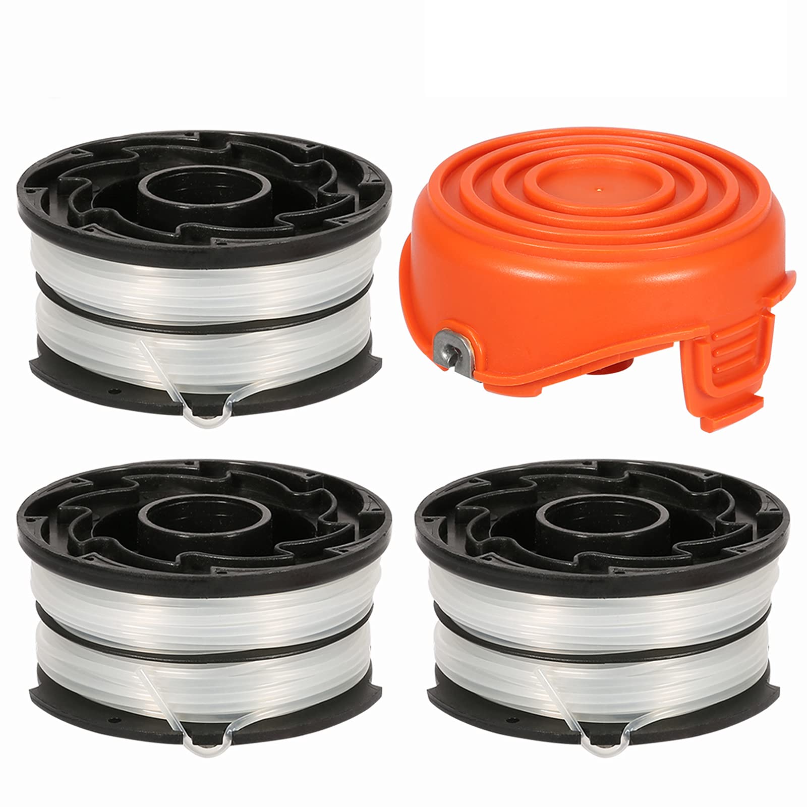 THTEN DF-065 String Trimmer Spools Compatible with Black and Decker GH710 GH700 GH750 RC-065, DF-065-BKP Weed Eater Refills Line 36ft 0.065" Auto-Feed Dual Line Edger+ RC-065-P Spool Cover Cap 3+1