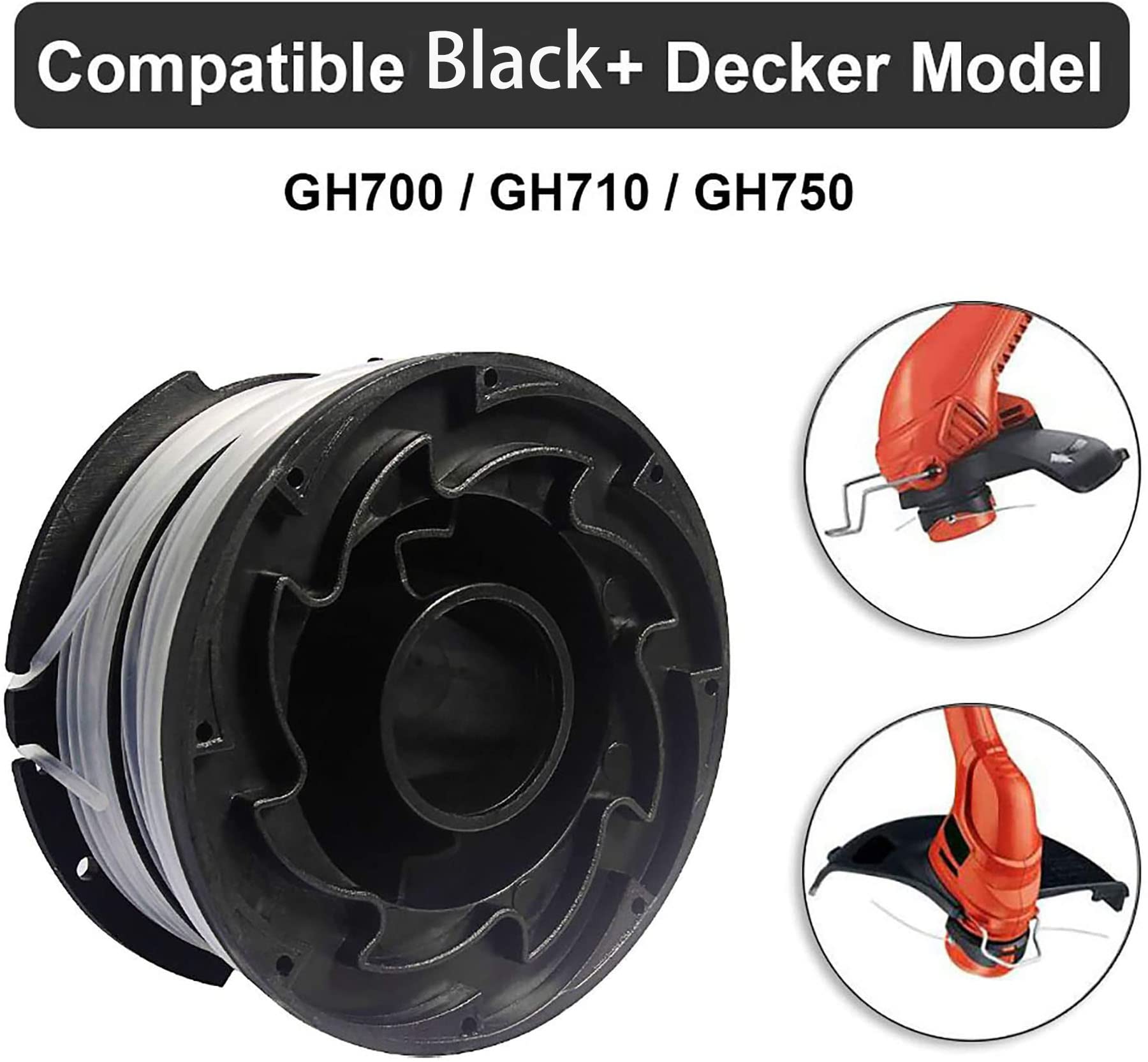 THTEN DF-065 String Trimmer Spools Compatible with Black and Decker GH710 GH700 GH750 RC-065, DF-065-BKP Weed Eater Refills Line 36ft 0.065" Auto-Feed Dual Line Edger+ RC-065-P Spool Cover Cap 3+1