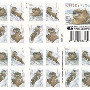 USPS 2021 Otters in Snow Forever First Class Postage Stamps Playful Theme, Winter, Holiday, Invitations, Animal Lover, (1 Booklet of 20 Stamps)