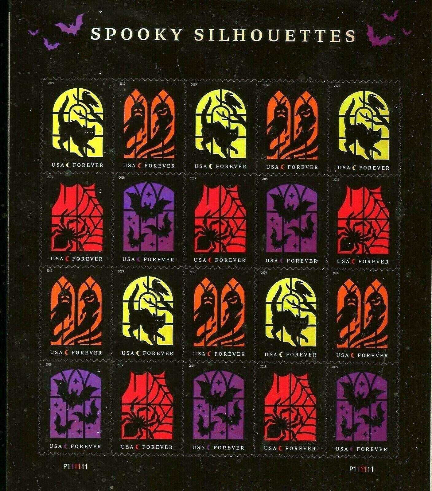 USPS Spooky Silhouettes Halloween Forever Stamps - sheet of 20 stamps