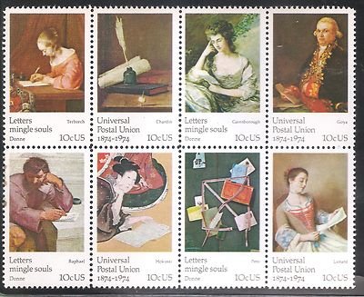 Stamps U.S Scott 1530-1537 10 Cent Universal Postal Union Centennial Block MNH