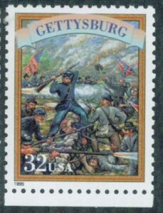 civil war battle of gettysburg painting on mint, never-hinged us postage stamp