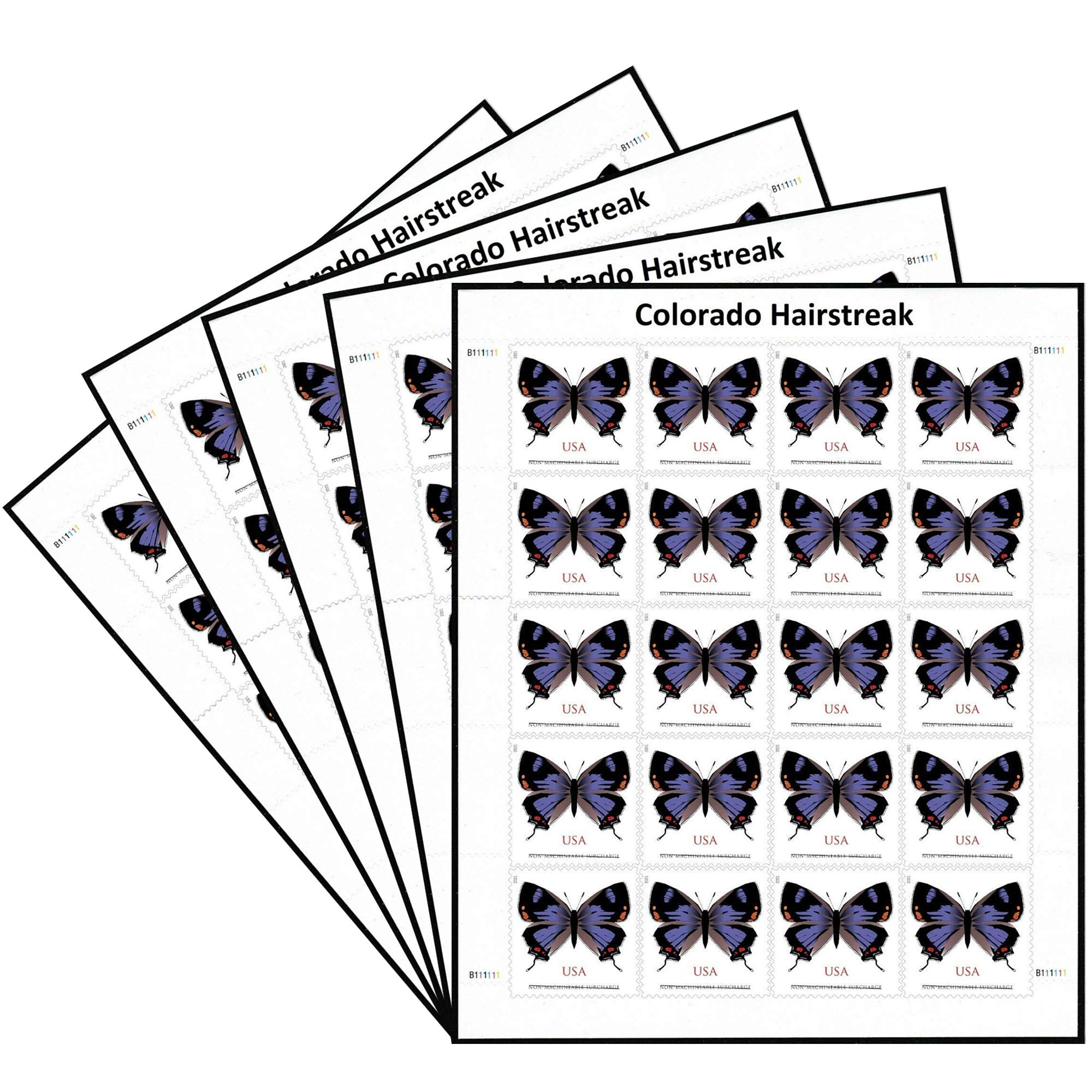 Colorado Hairstreak Forever Postage Stamps 5 Sheets of 20 US Postal First Class Butterfly Wedding Celebration Anniversary Flowers Party (100 Stamps)