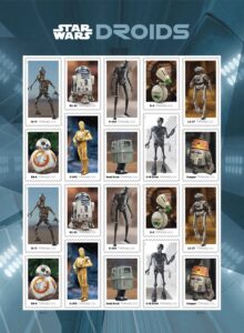 star wars droids (sheet of 20) first-class mail forever postage stamps 2022 scott #5573-5582