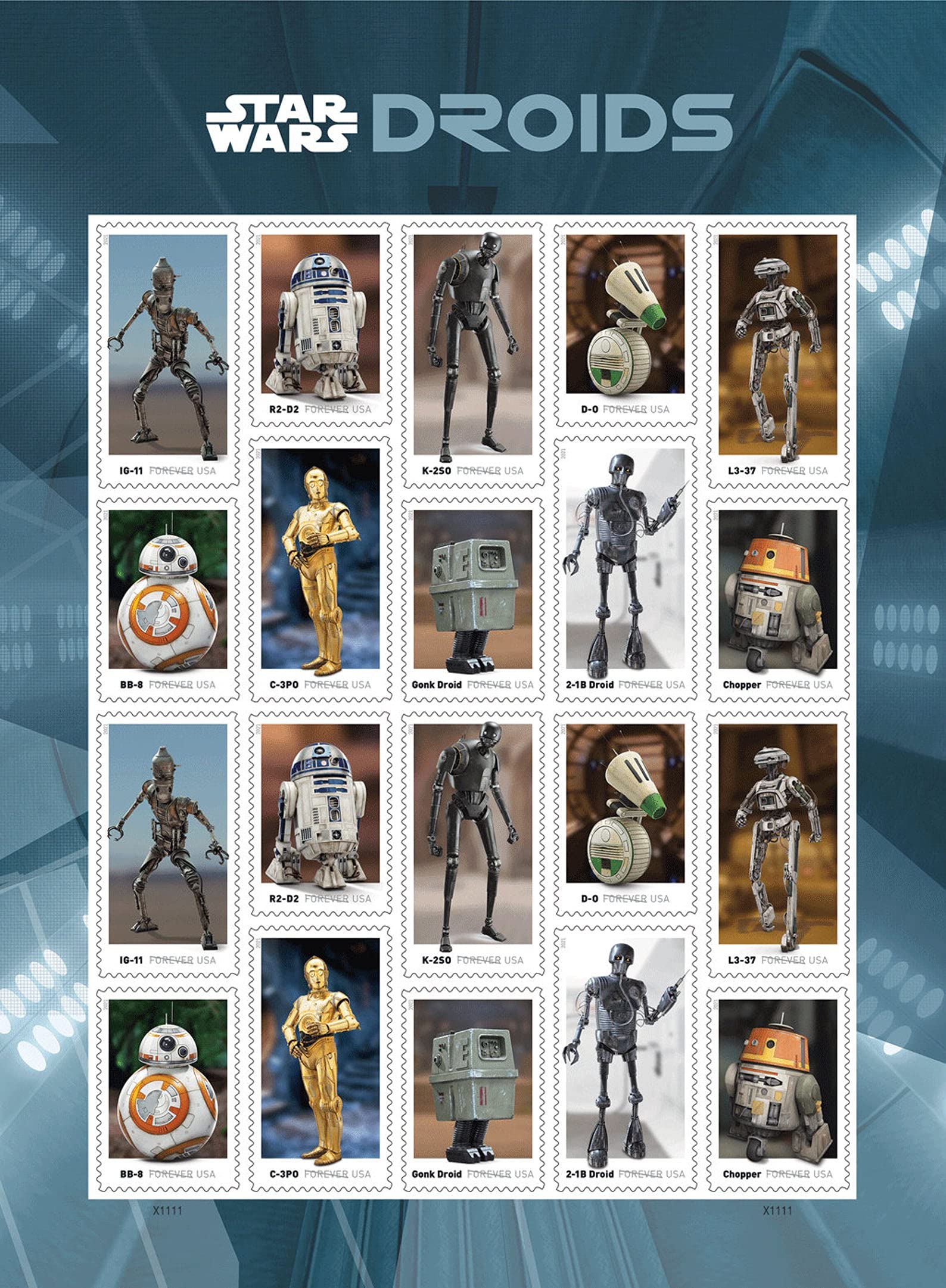 Star Wars Droids (Sheet of 20) First-Class Mail Forever Postage Stamps 2022 Scott #5573-5582