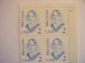 us postal stamps, 1987, mary lyon, s# 2169, plate block of 4, mnh