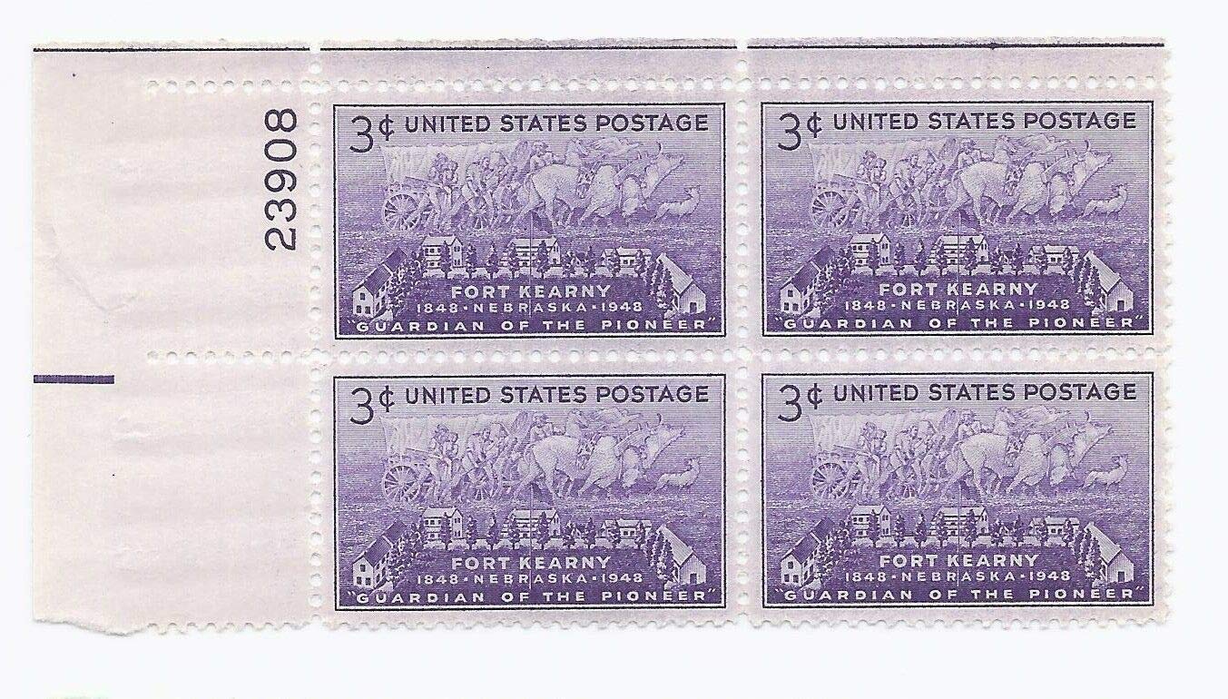 Plate Block of 4, $.03 Cent US Postal Stamps, Fort Kearny, 1948 S#970