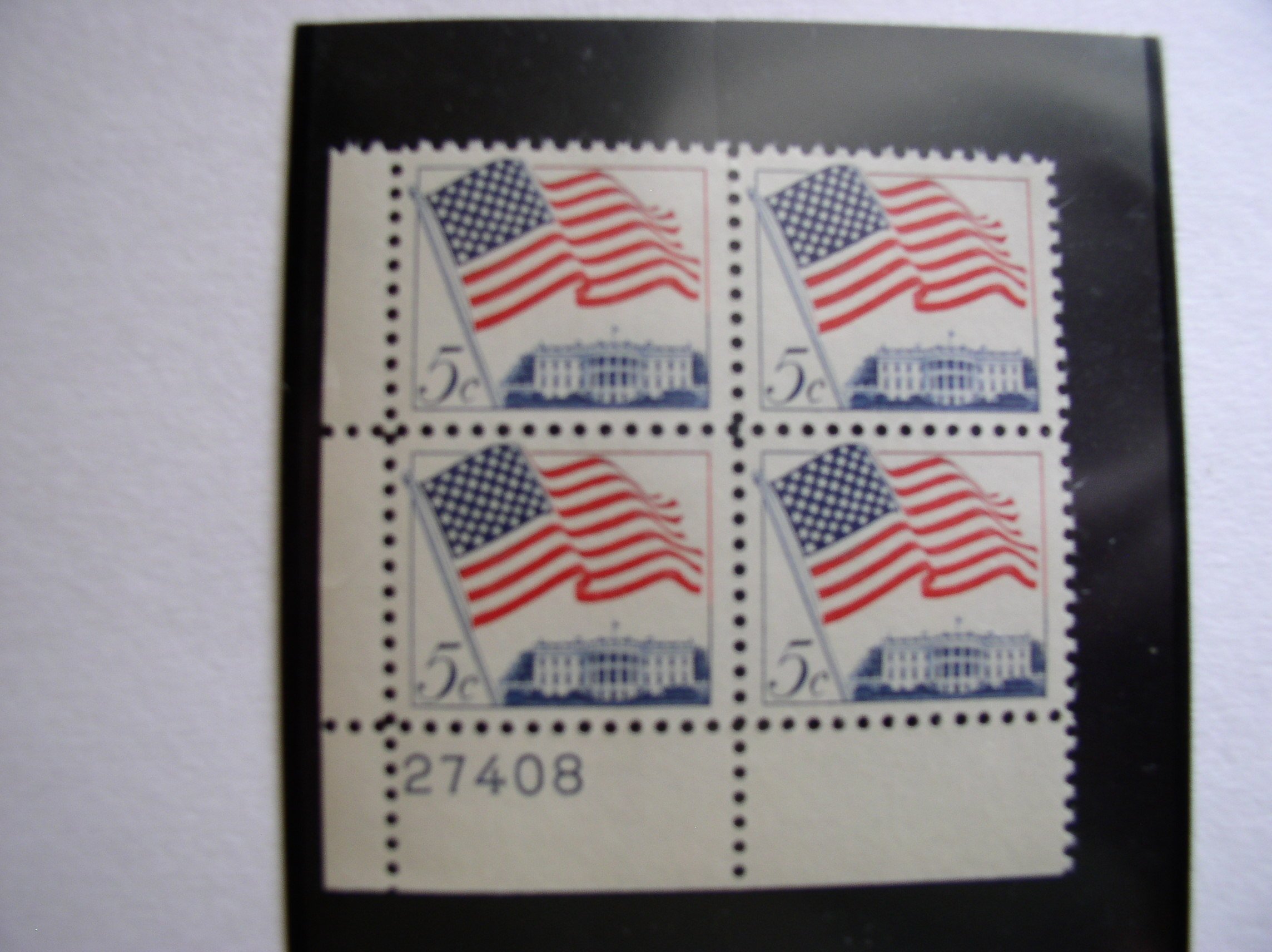 US 1963-66 Postal Stamps, Flag Over White House, S# 1208, PB of 4 5 Cent Stamps