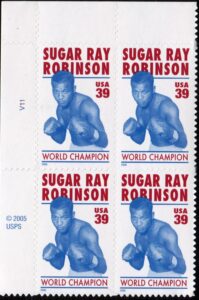 sugar ray robinson ~ boxer ~ black history #4020 plate block of 4 x 39Ã‚¢ us postage stamps by united states postal service