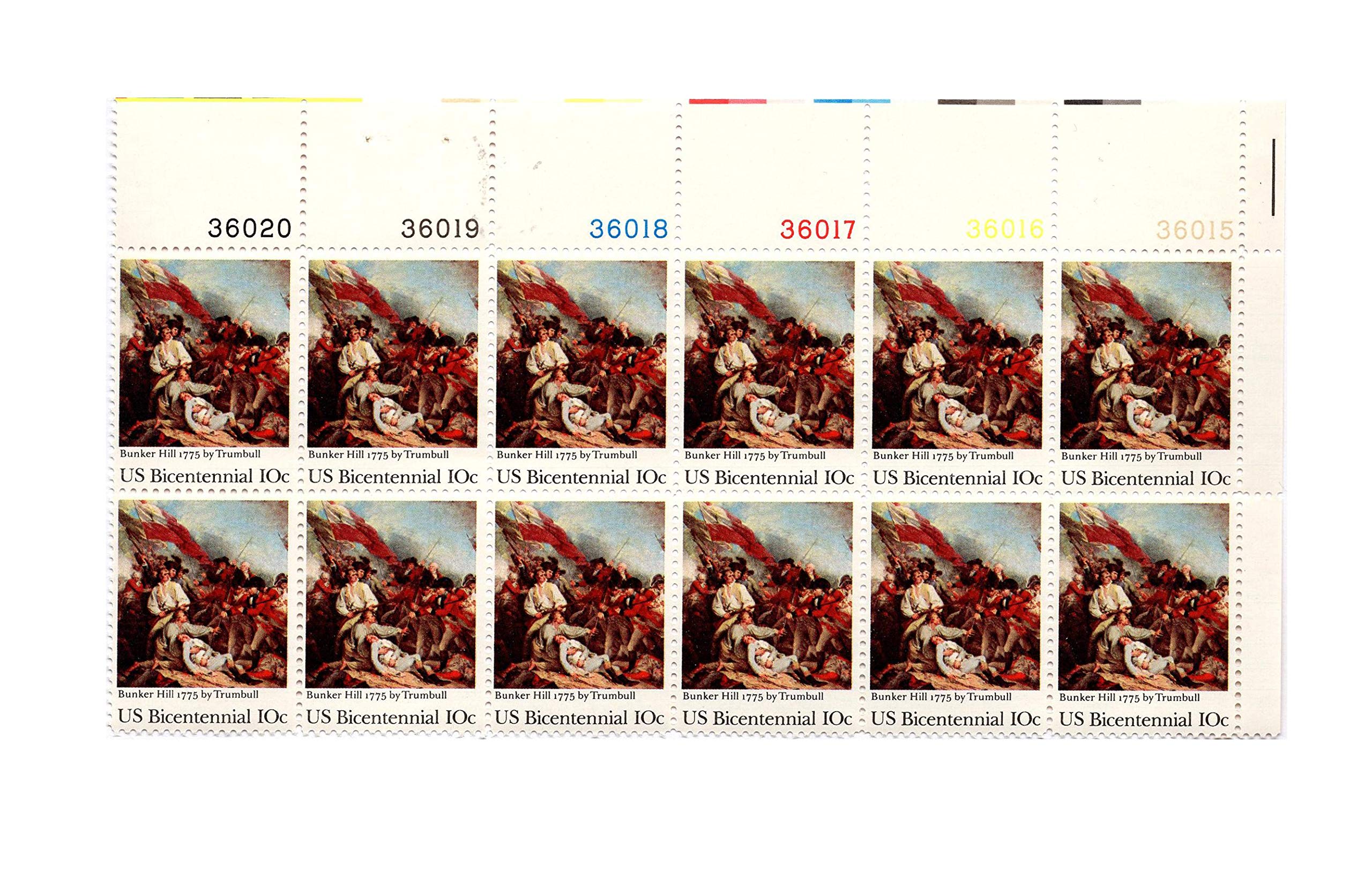 US 1975 Postal Stamps, Battle of Bunker Hill, S# 1564, PB of 12 10 Cent Stamps